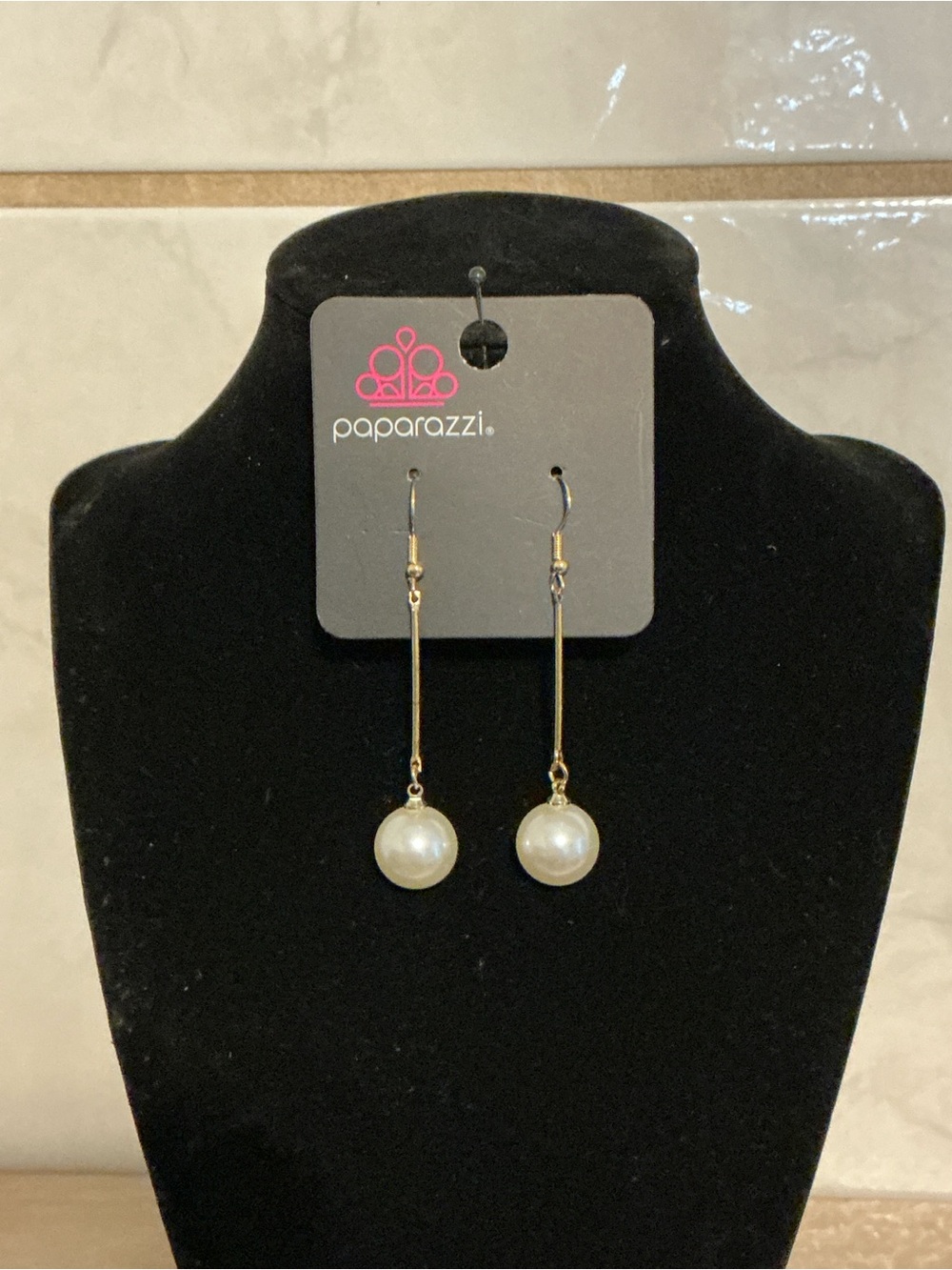 Paparazzi Gold Bar Pearl Drop Earrings